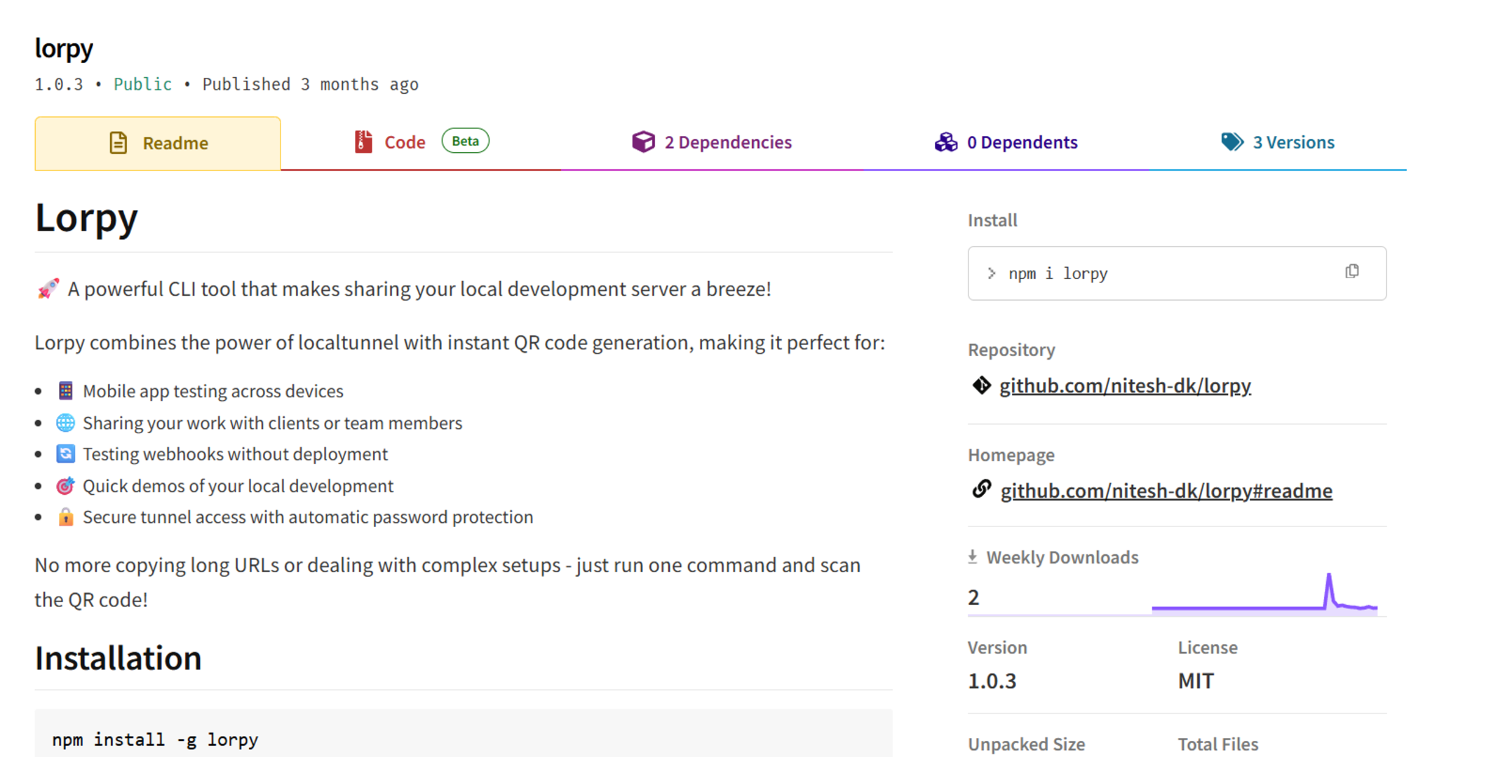 Lorpy - npm Package for Local Dev Sharing